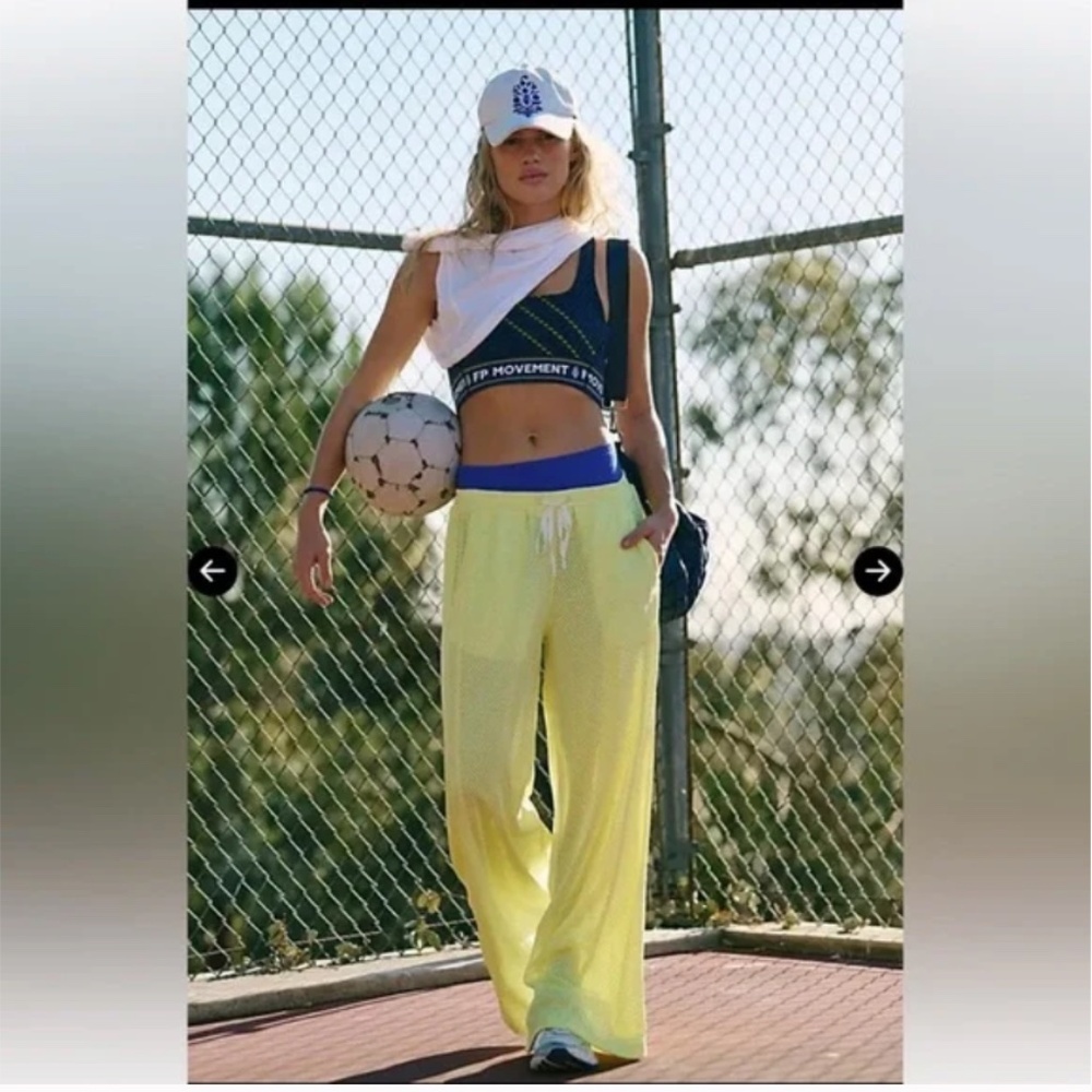 FP Movement by Free People Overtime Mesh Wide Leg Pants Sour Citrus Yellow Small - Picture 2 of 11